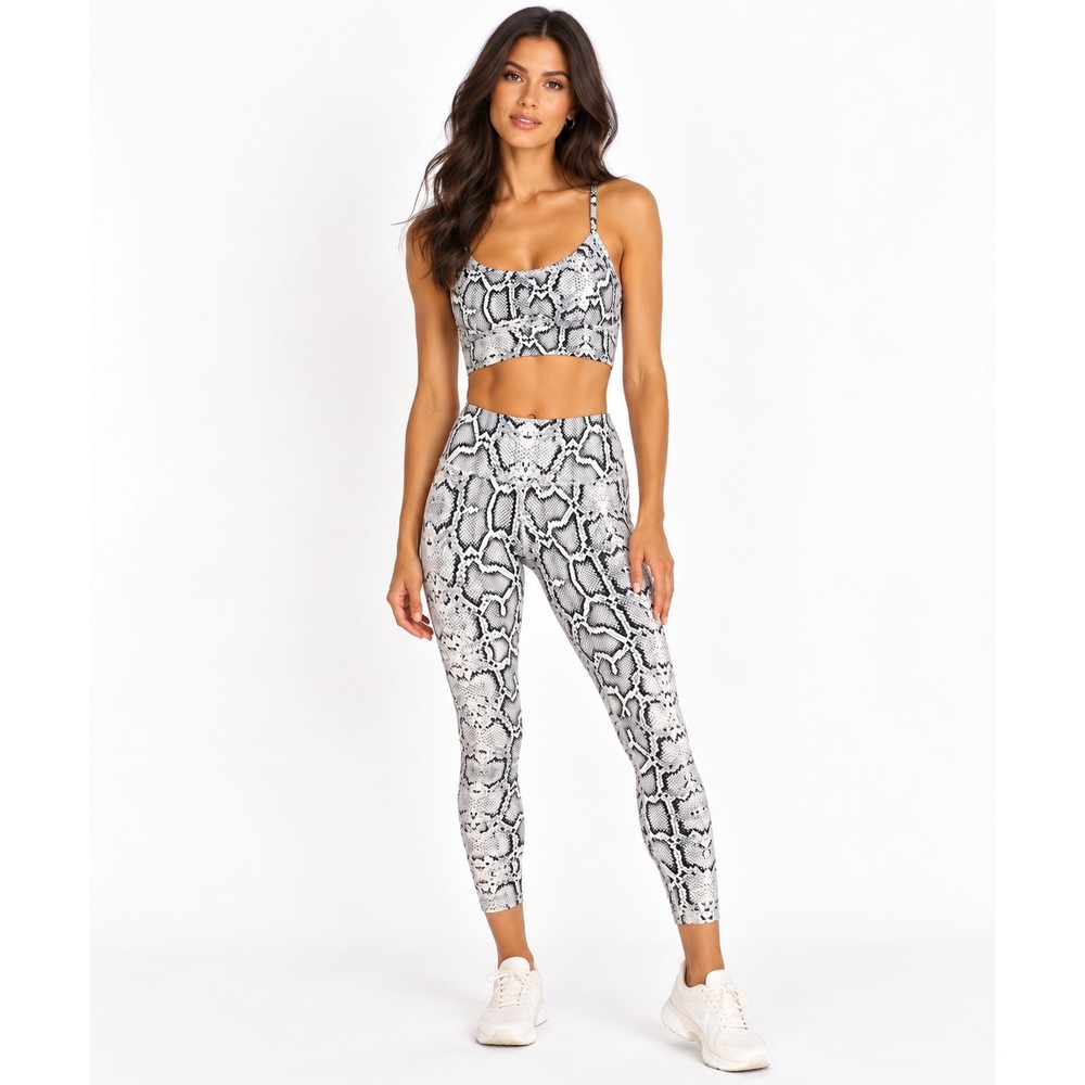 Varley Snake Print 2 Piece Activewear Set Leggings S Sports Bra M Athleisure